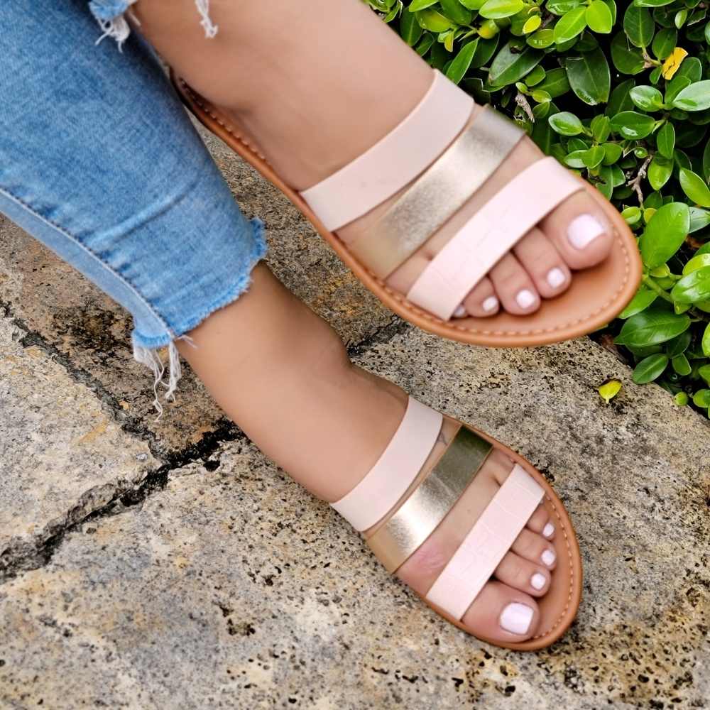 Strappy Slide Sandals Pink Color